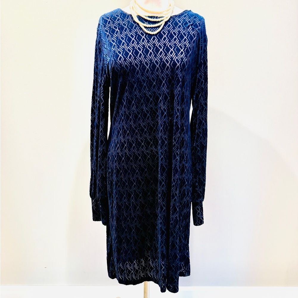 Vintage Ralph Lauren Dark Blue Patterned Long Sleeve Dress